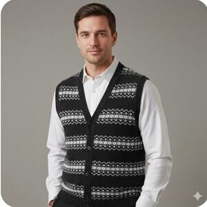 Vtg Banana Republic 100% Wool Fair Isle Sweater Vest L Button Down Nordic Preppy